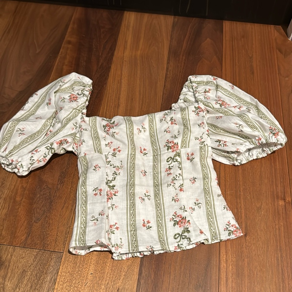 Reformation green and white flower linen top size 0